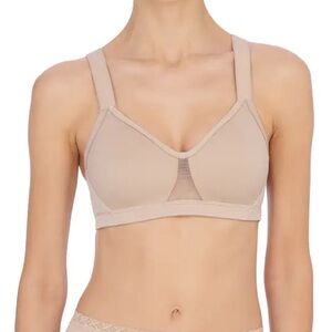 Natori Beige Mesh Detail Bra| Natori Womens Aria Full Fit Wire-free Bra
